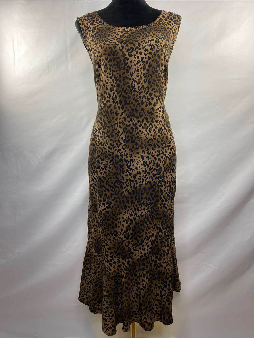 Vintage Y2K R&K Leopard Print Back Tie Midi Dress Size 16